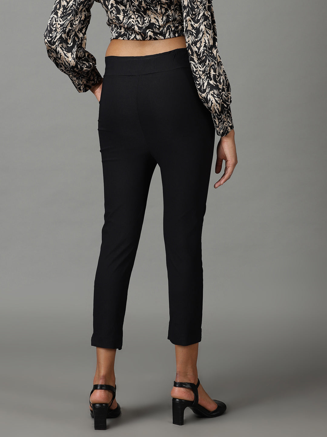 Women's Black Solid Trouser