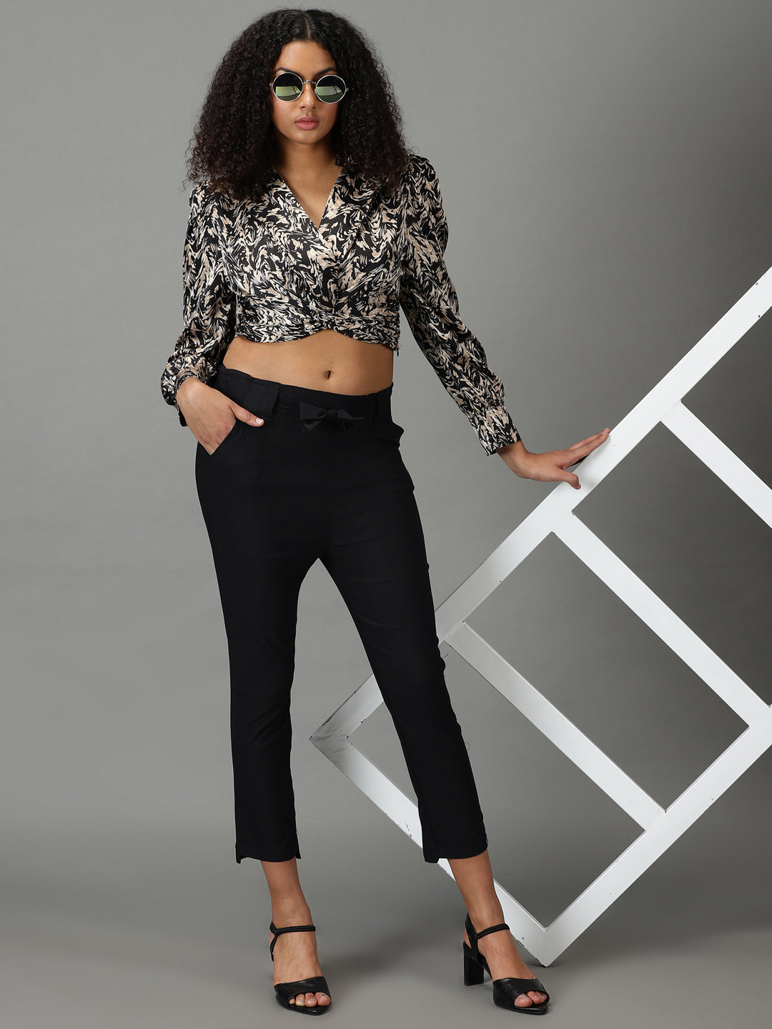 Women's Black Solid Trouser