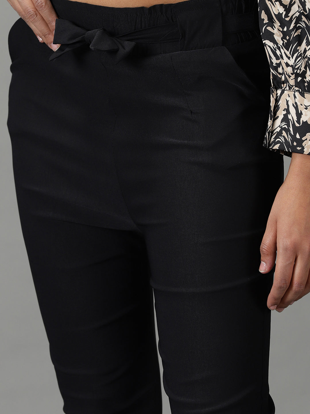 Women's Black Solid Trouser