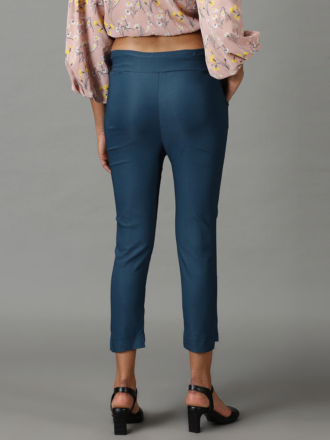 Women's Teal Solid Trouser