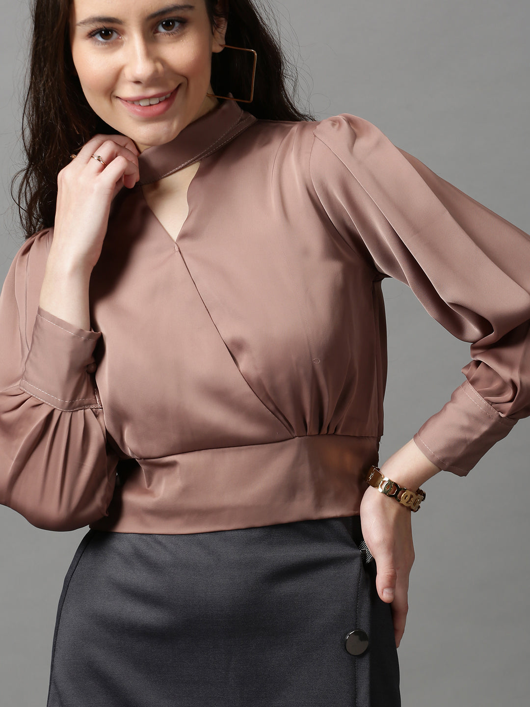 Women's Taupe Solid Top