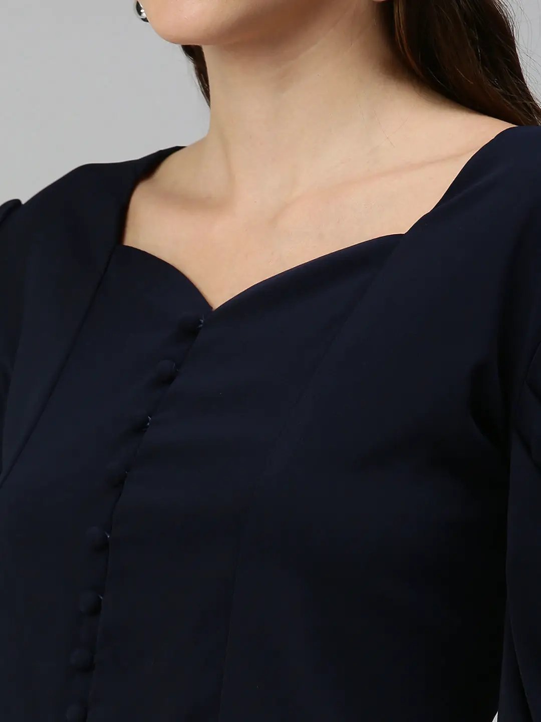 Women's Navy Blue Solid Crop Tops