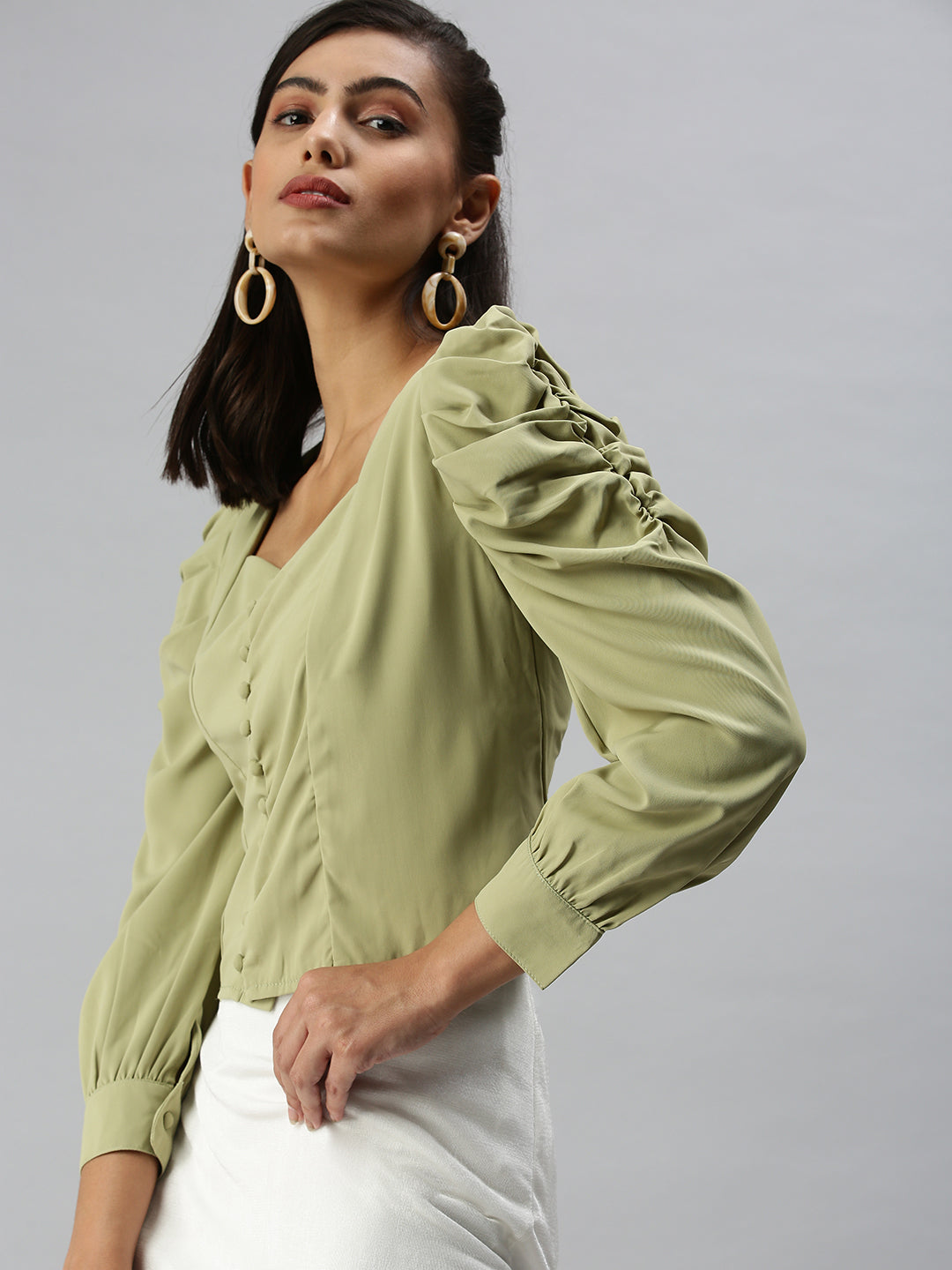 Women's Olive Solid Crop Top