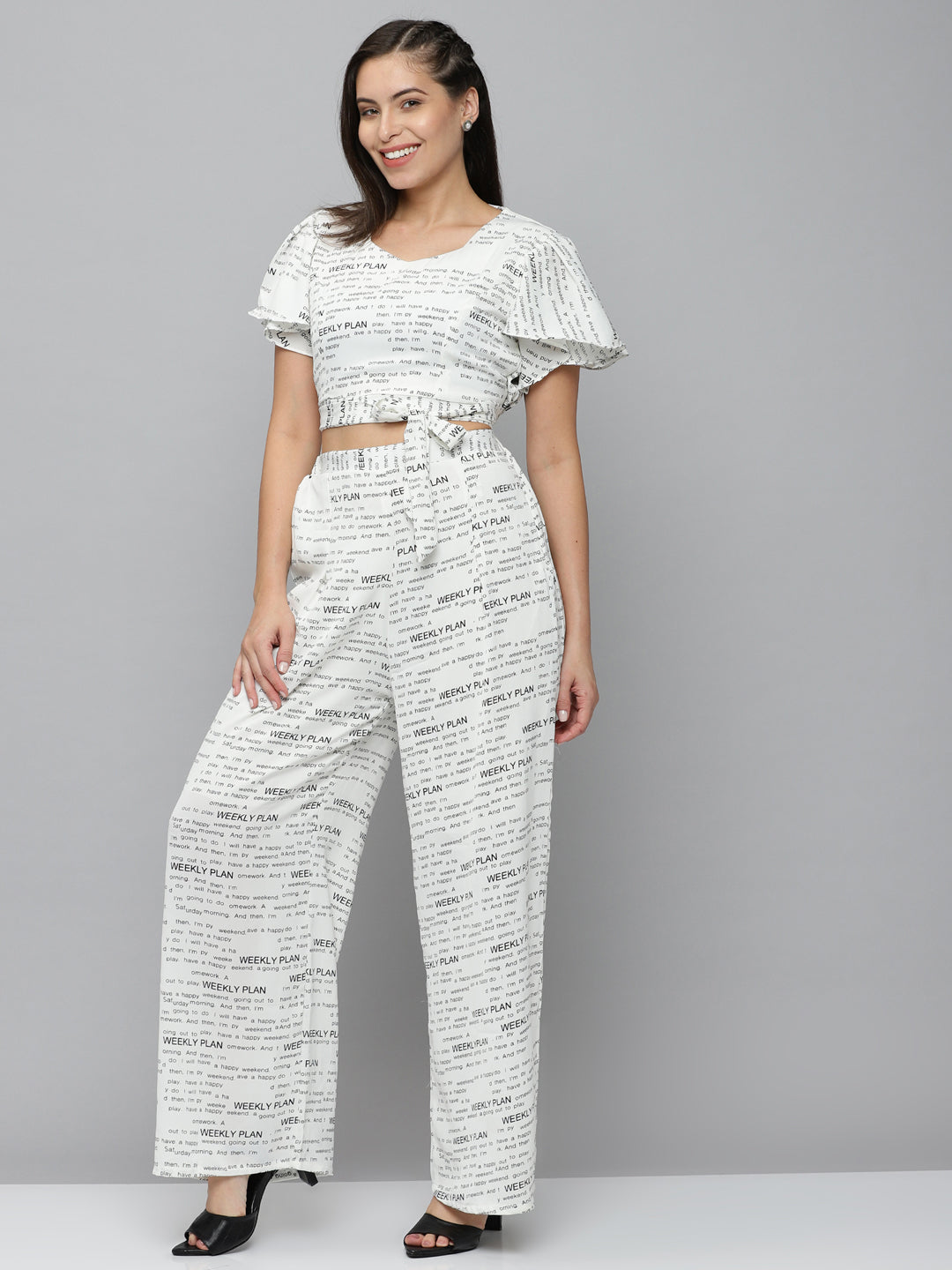 Women's White Printed  Co-Ords