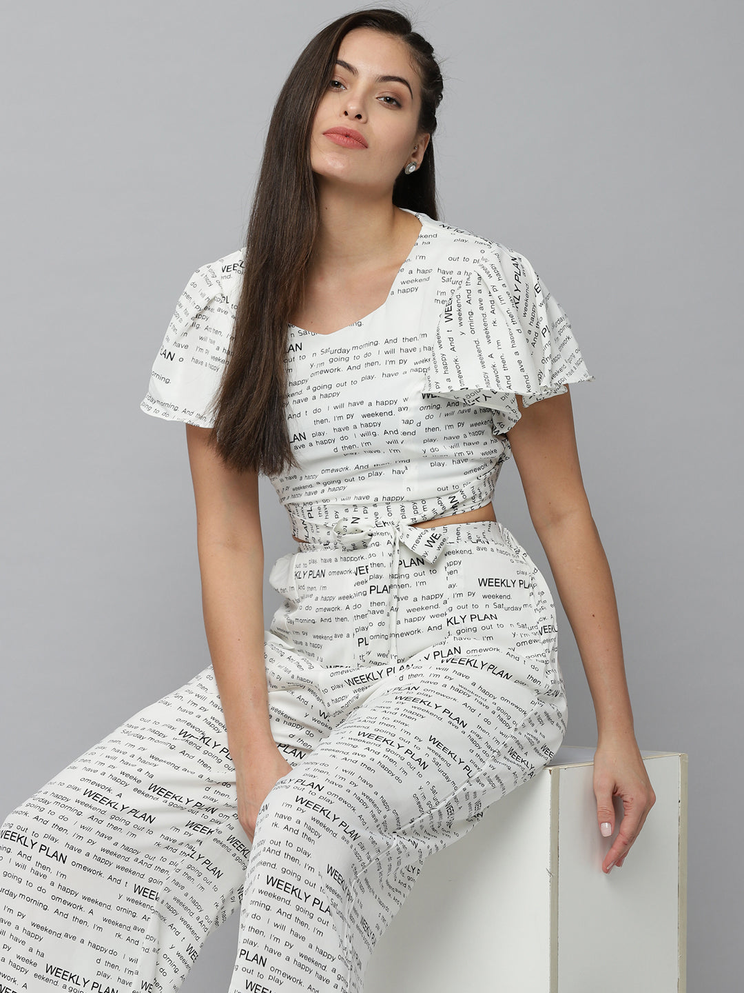 Women's White Printed  Co-Ords