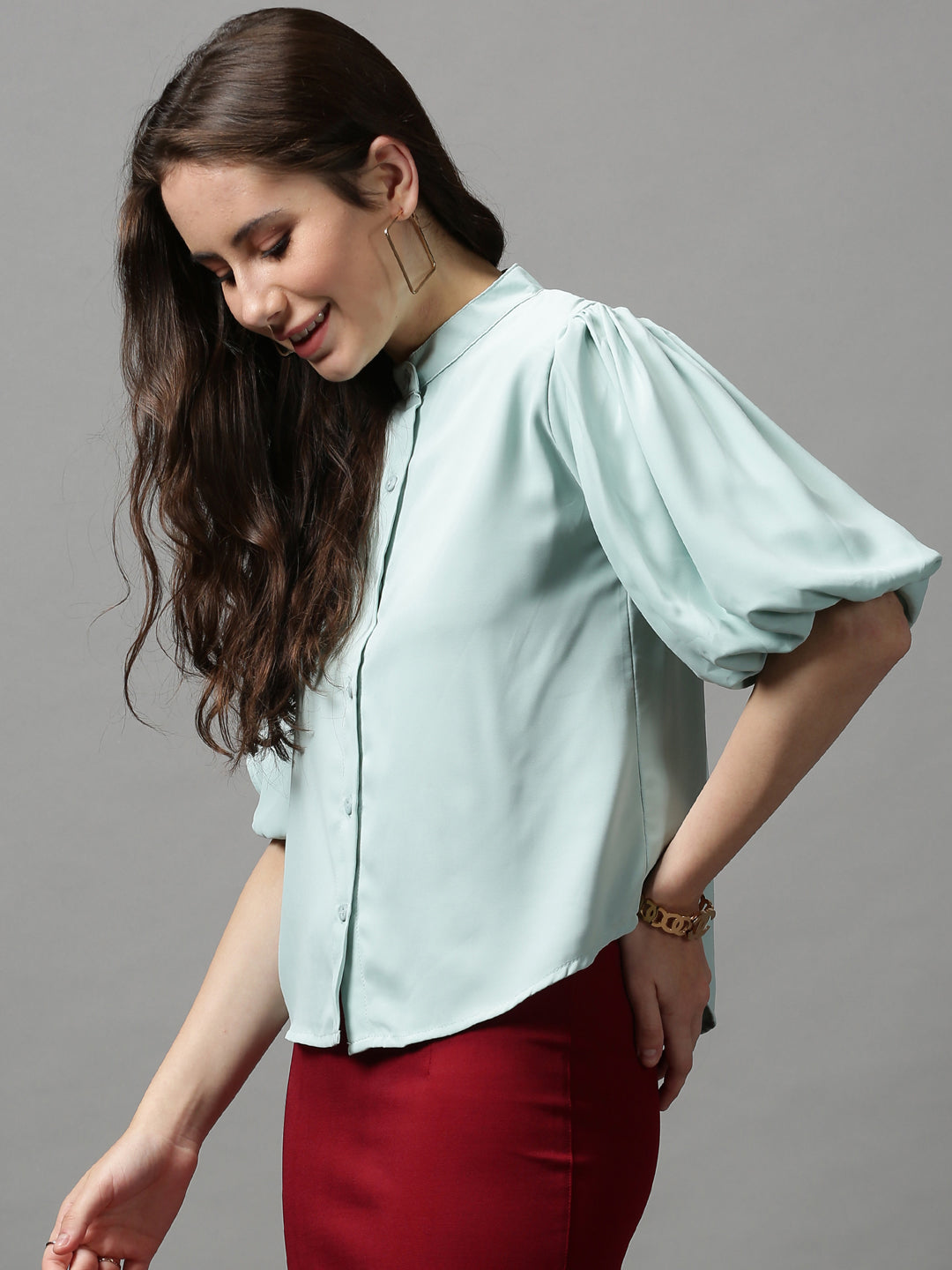 Women's Green Solid Top