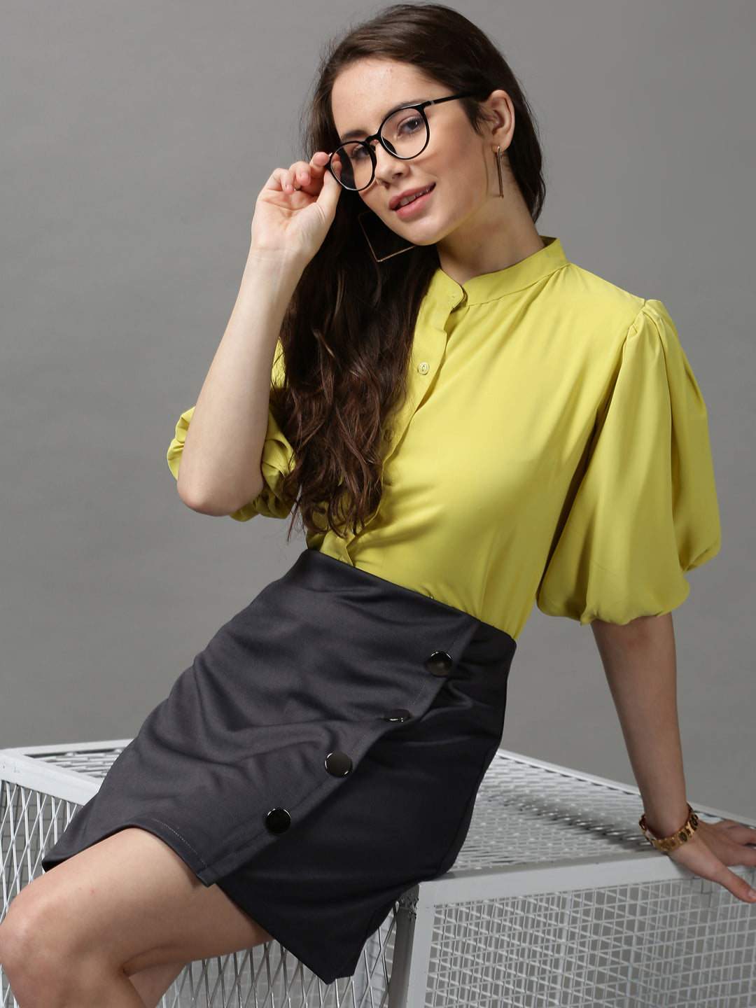 Women's Yellow Solid Top