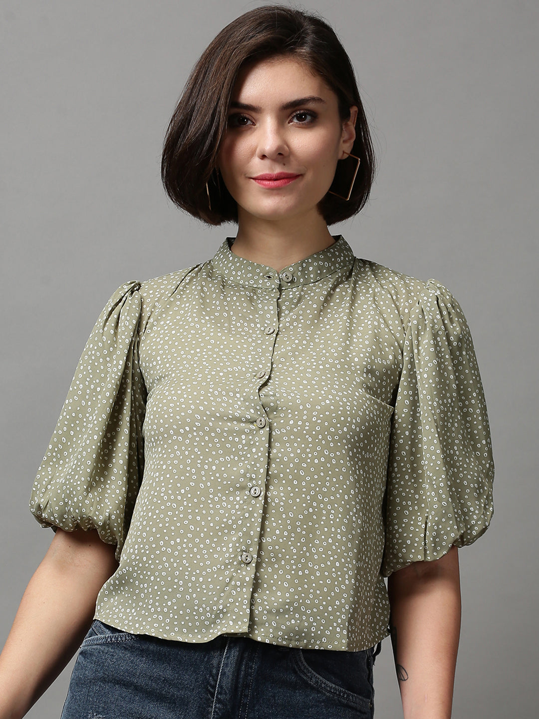 Women's Green Printed Top