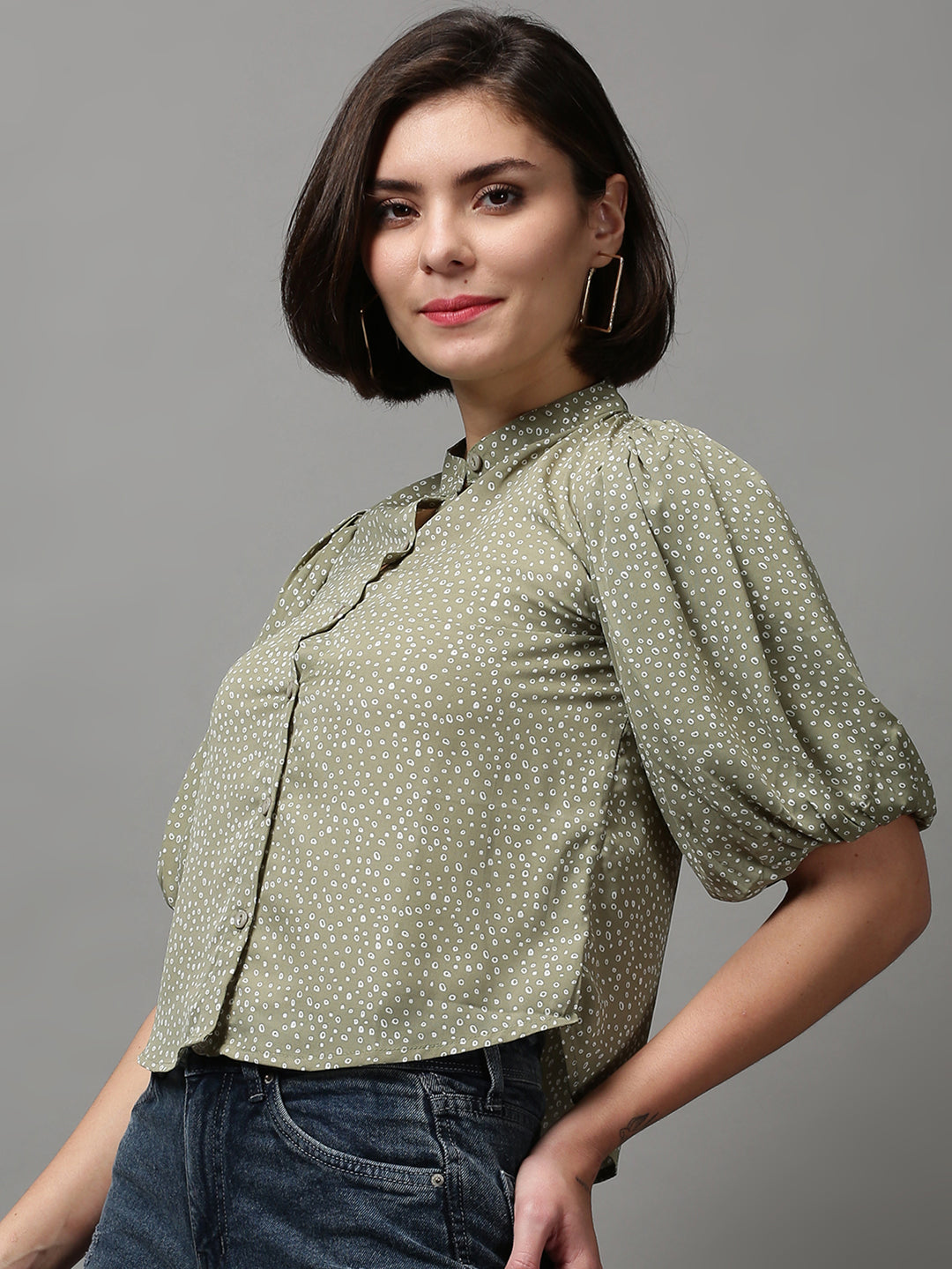 Women's Green Printed Top