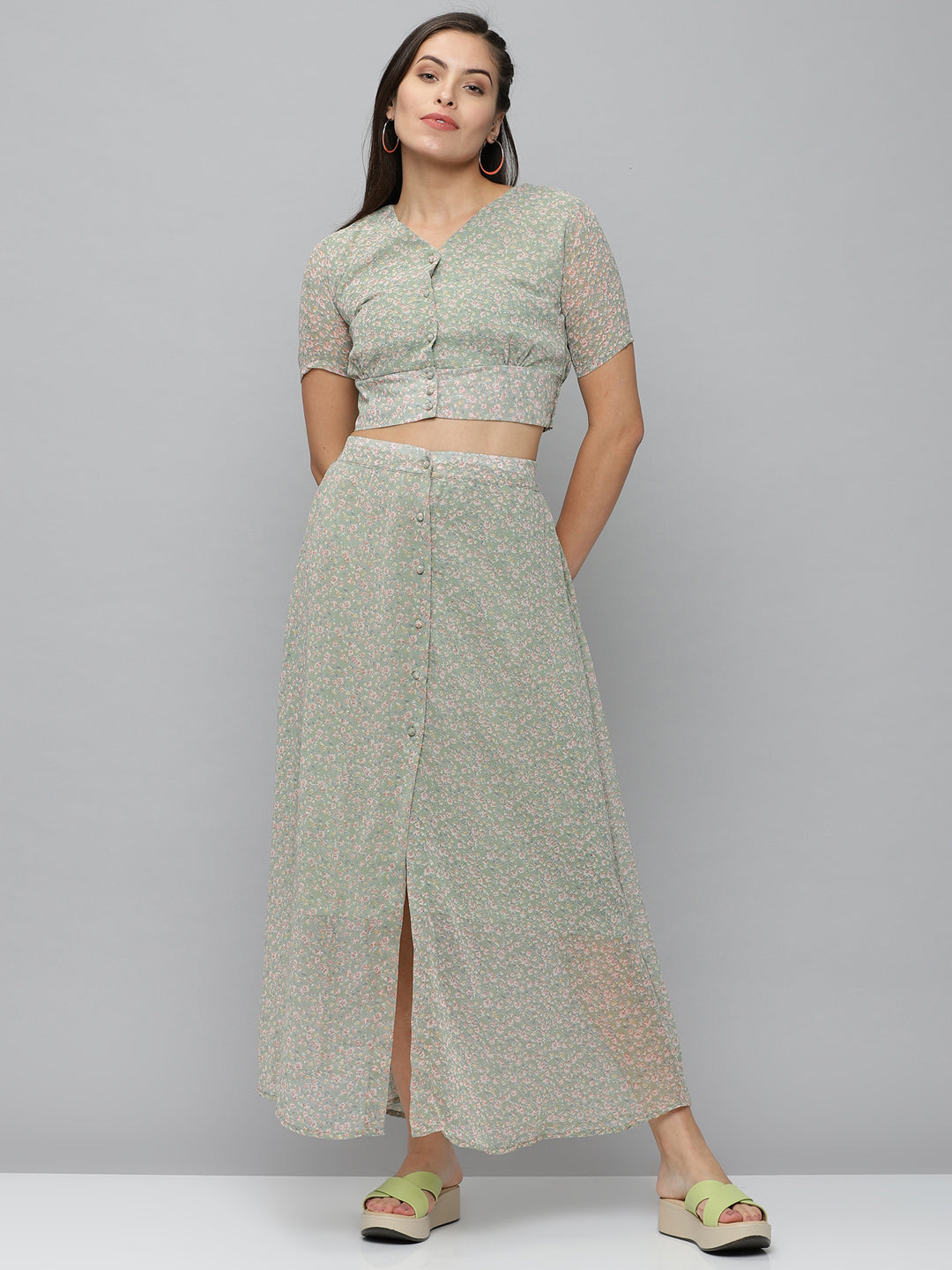 Women's Green Printed  Co-Ords