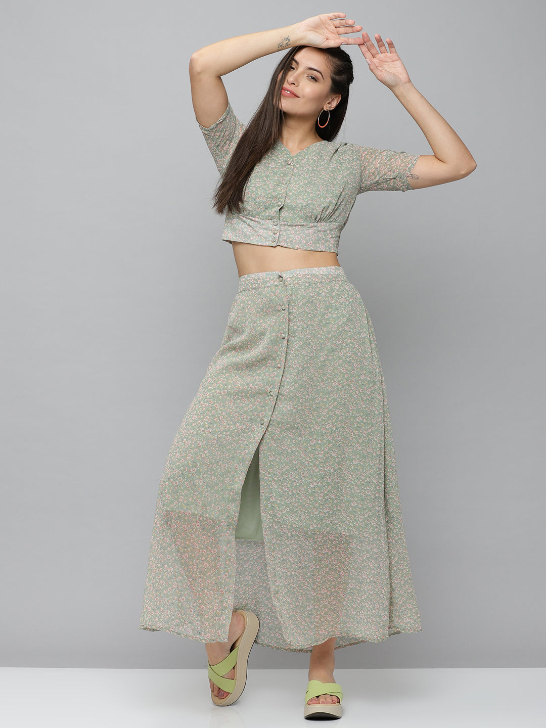 Women's Green Printed  Co-Ords