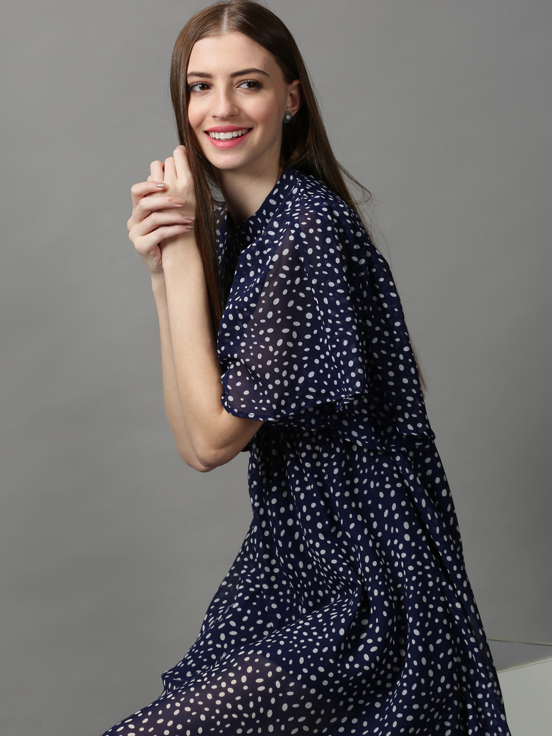 Women's Blue Printed Fit and Flare Dress