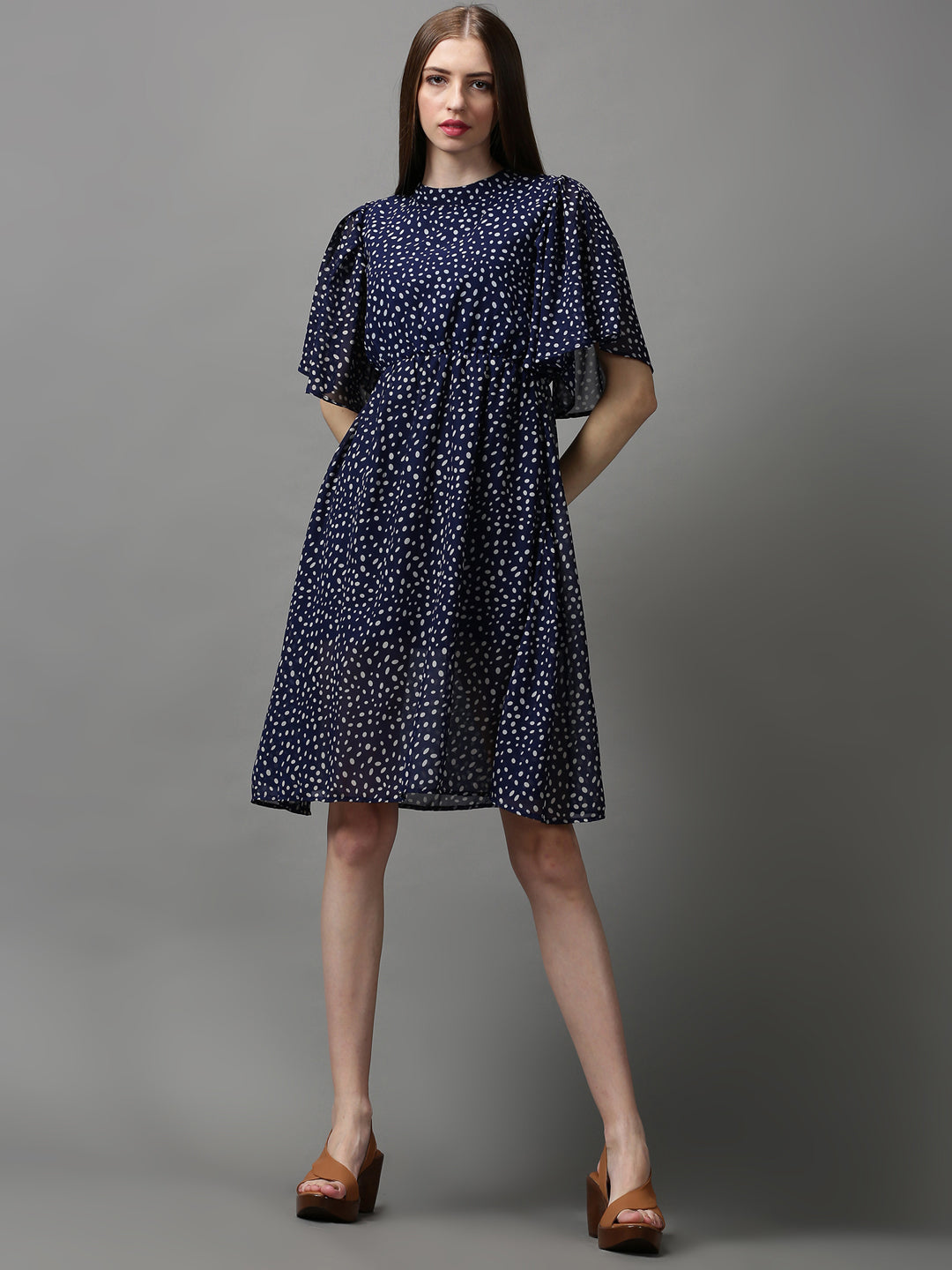 Women's Blue Printed Fit and Flare Dress