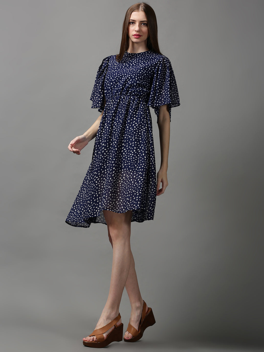 Women's Blue Printed Fit and Flare Dress