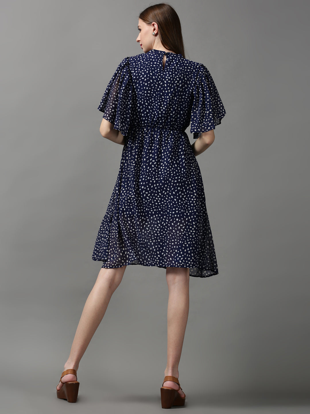 Women's Blue Printed Fit and Flare Dress