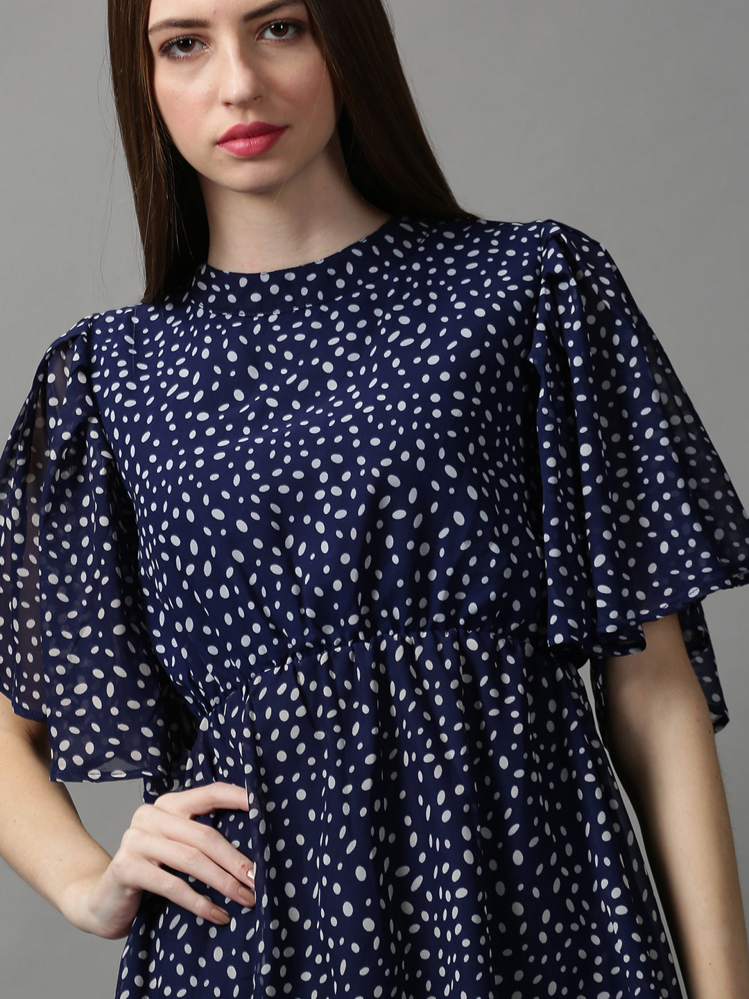 Women's Blue Printed Fit and Flare Dress