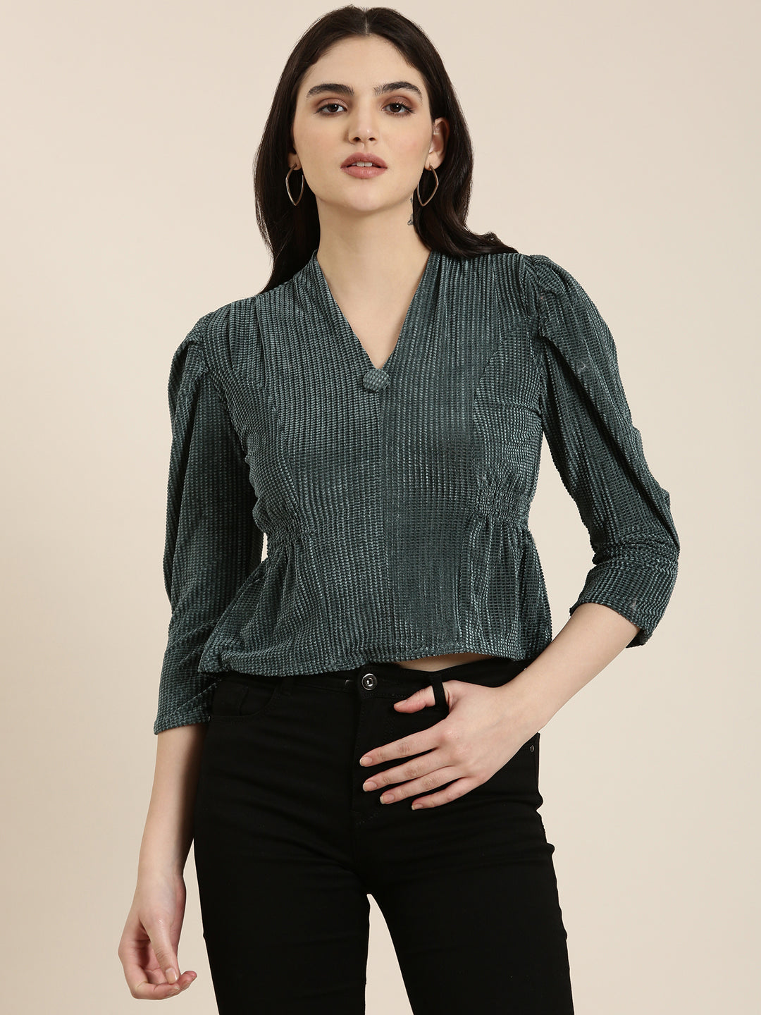 Women Teal Solid Top