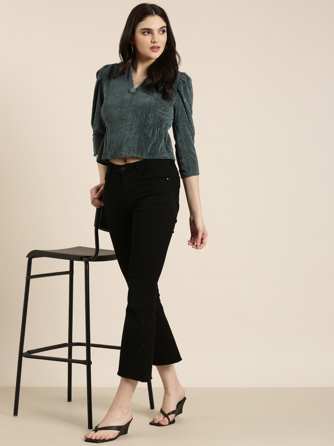 Women Teal Solid Top