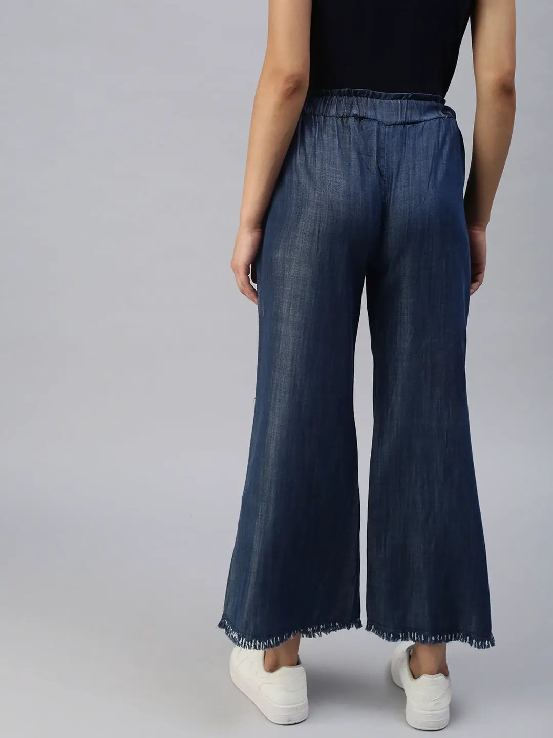 Women's Navy Blue Solid Parallel Trousers