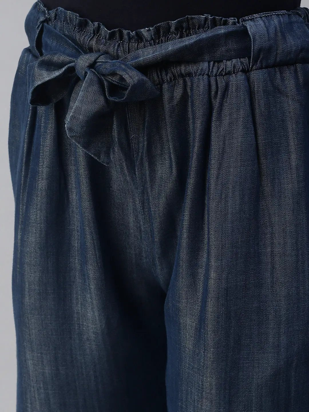Women's Navy Blue Solid Parallel Trousers