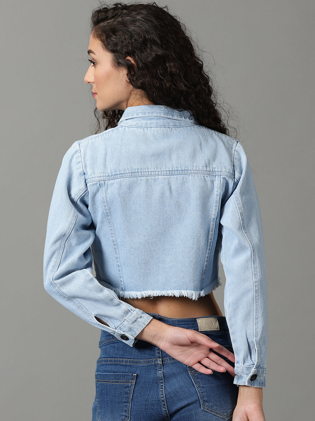 Women's Blue Solid Denim Jacket