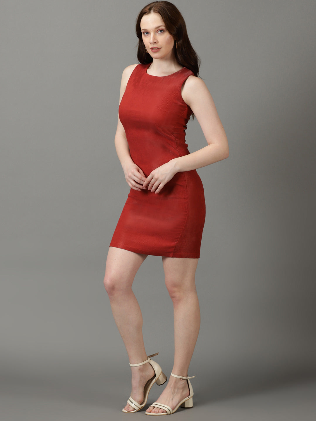 Women's Rust Solid Bodycon Dress