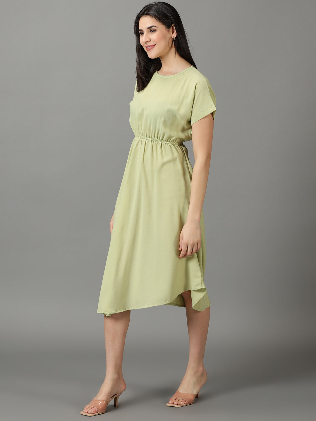 Women's Green Solid Fit and Flare Dress