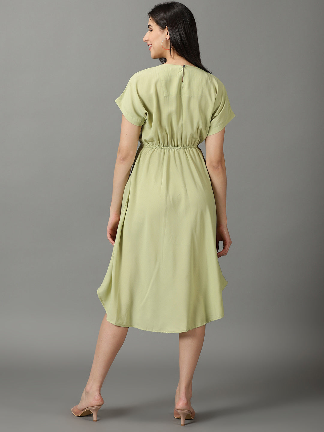 Women's Green Solid Fit and Flare Dress