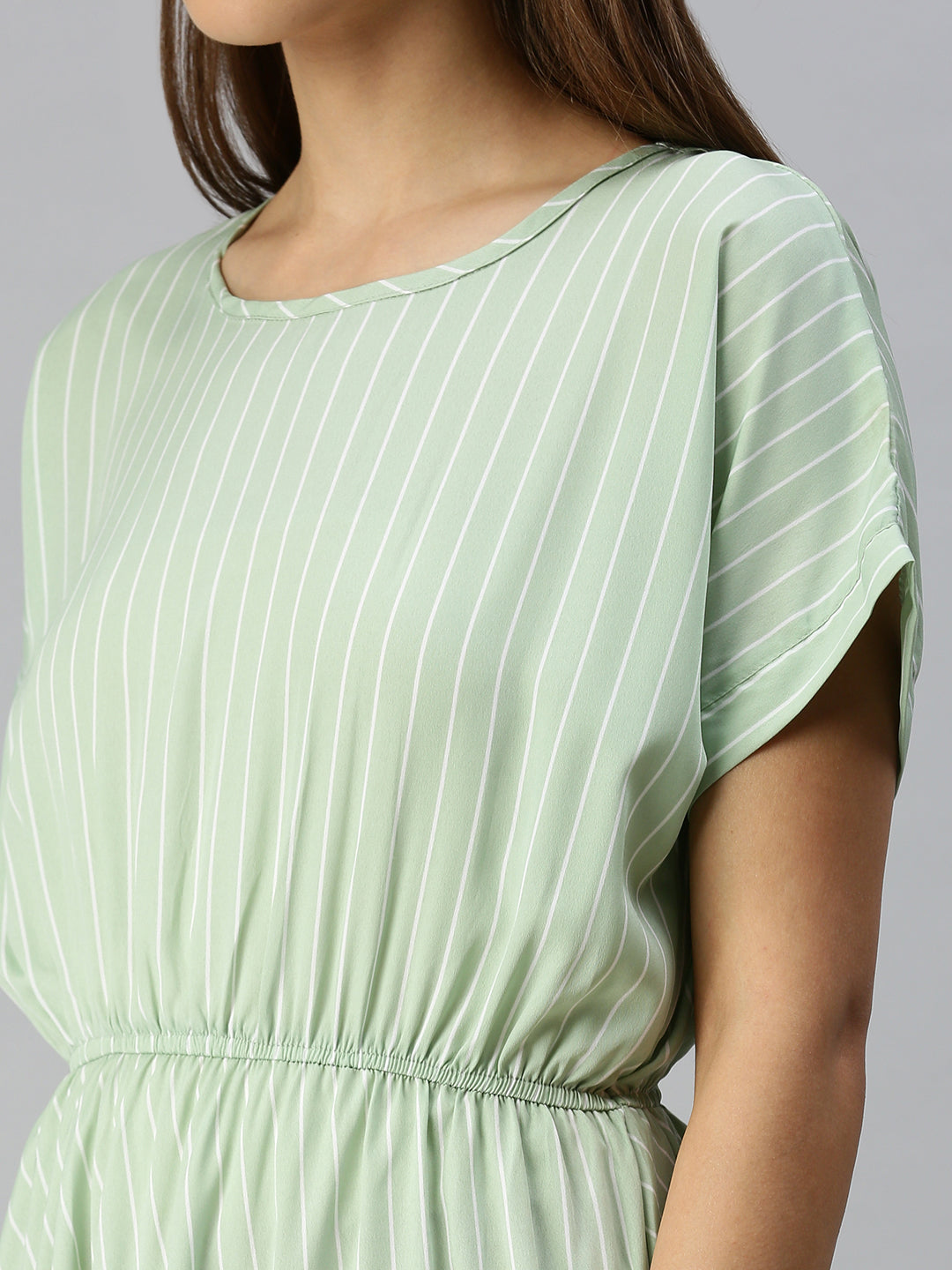 Women's Green Striped Fit and Flare Dress