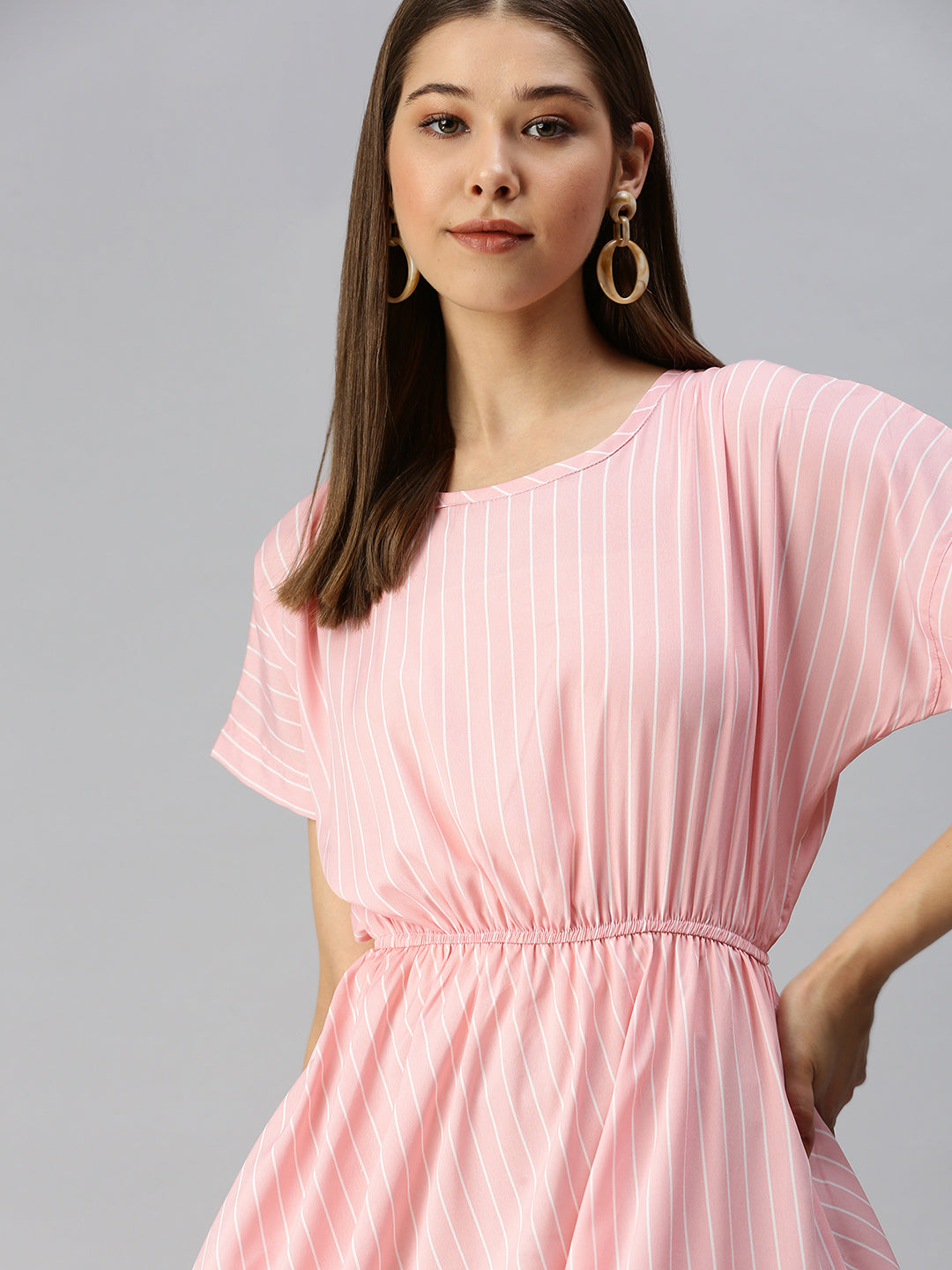 Women Peach Striped A-Line Dress