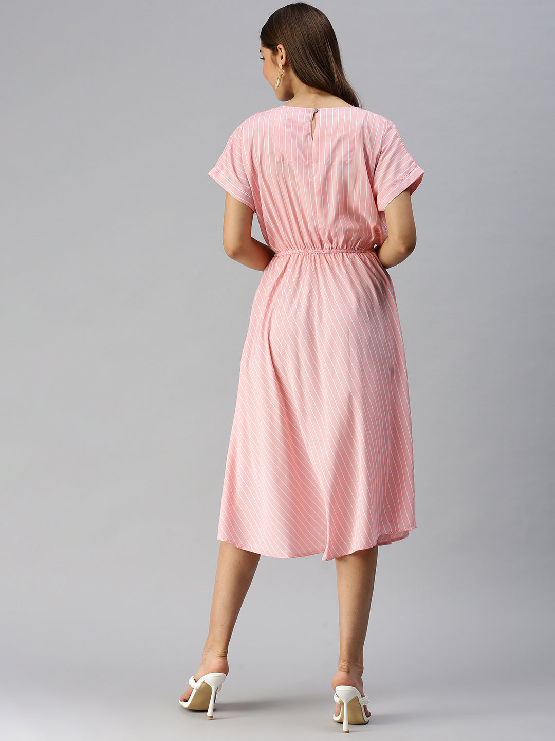 Women Peach Striped A-Line Dress