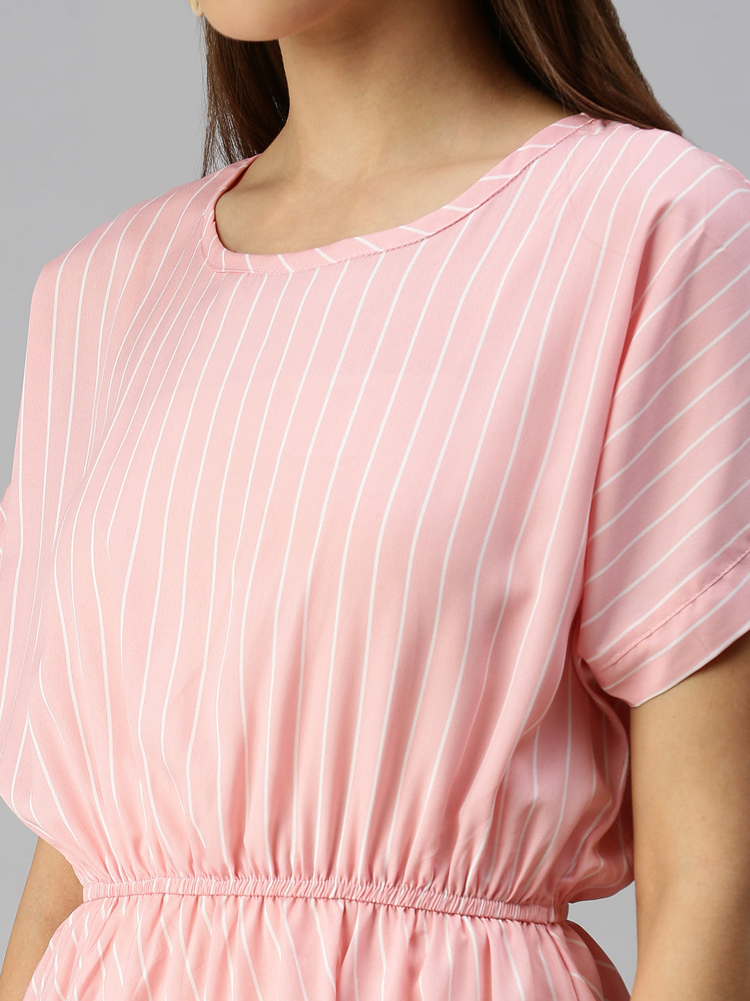 Women Peach Striped A-Line Dress