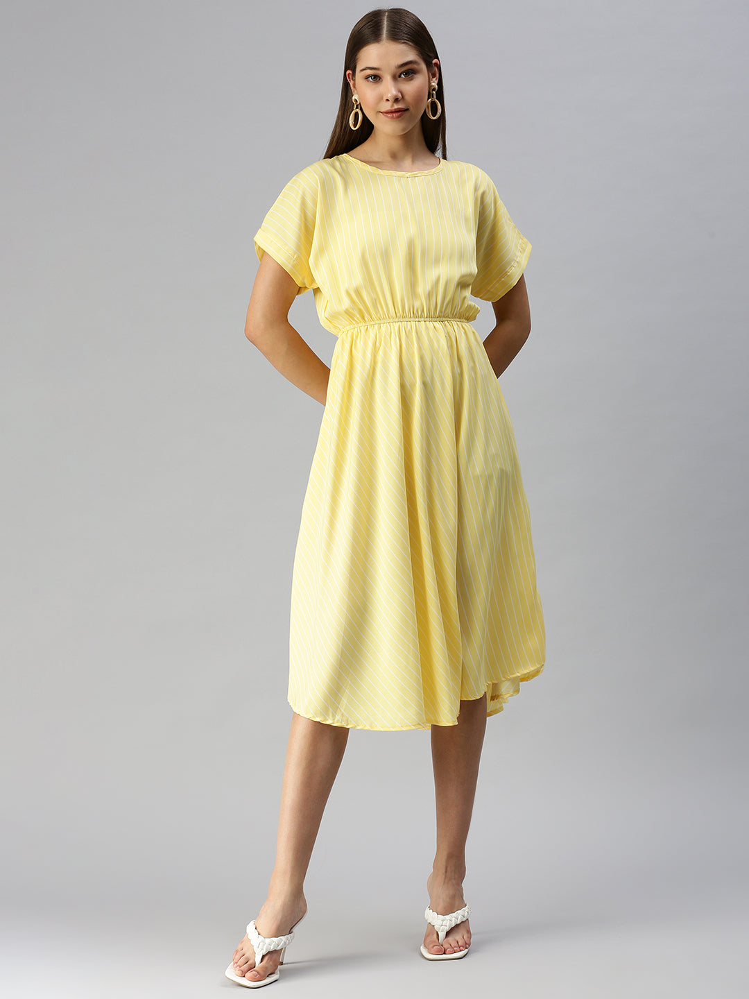 Women Yellow Striped A-Line Dress