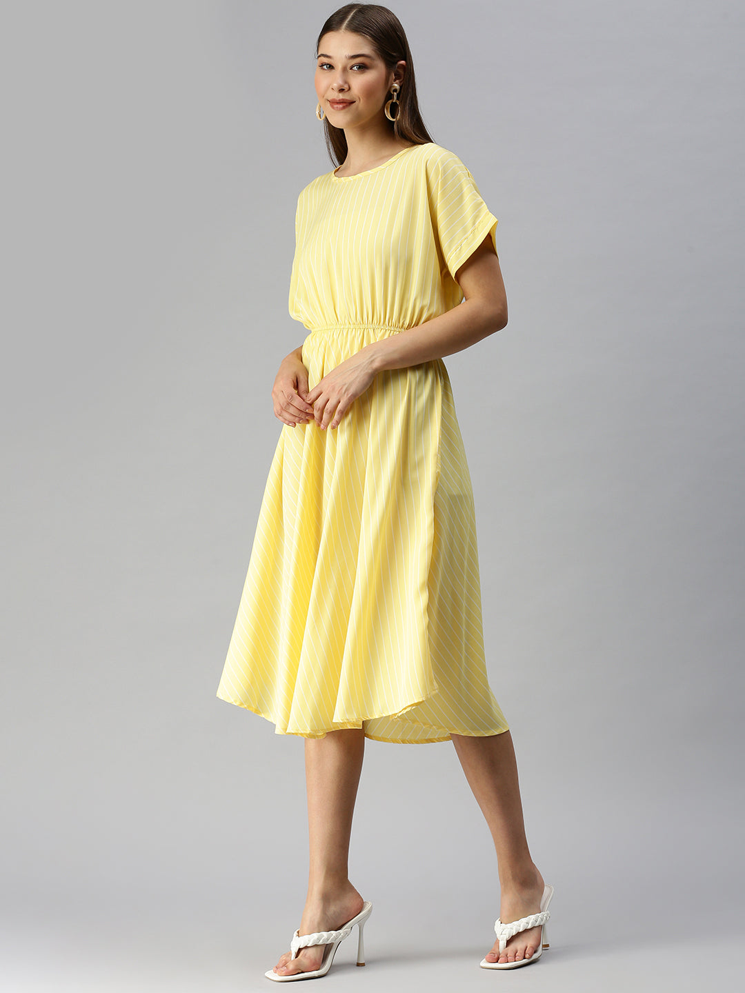 Women Yellow Striped A-Line Dress