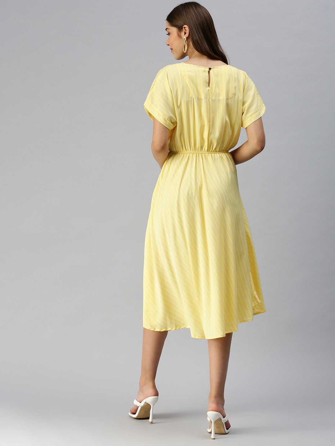 Women Yellow Striped A-Line Dress