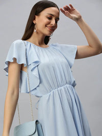 Women's Blue Solid Midi Dress