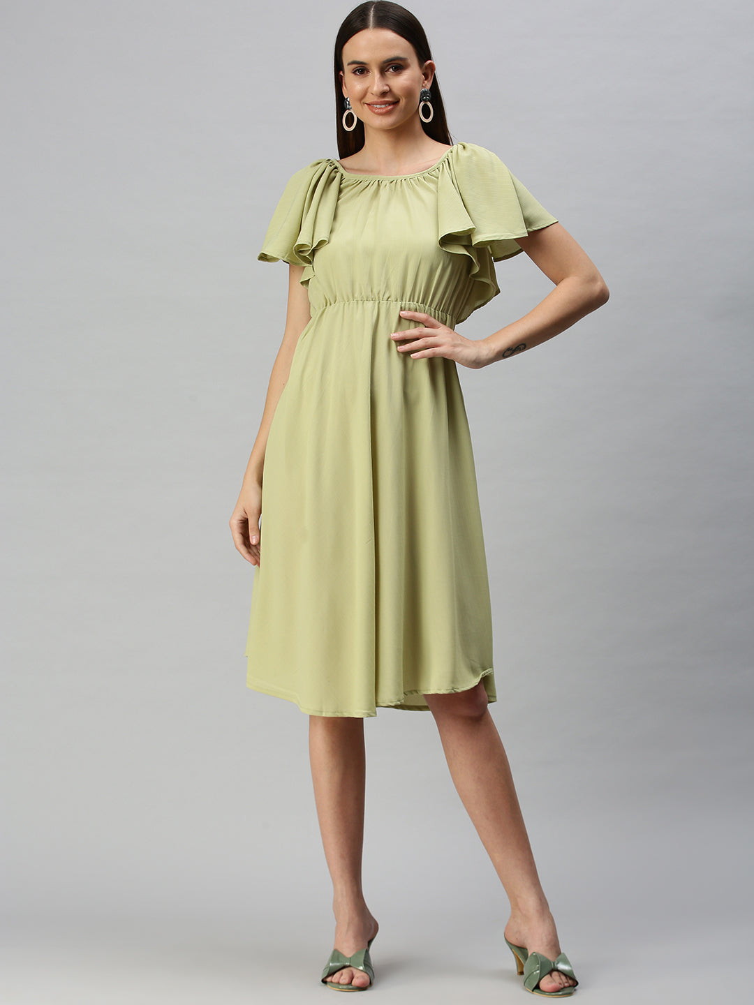 Women Green Solid A-Line Dress