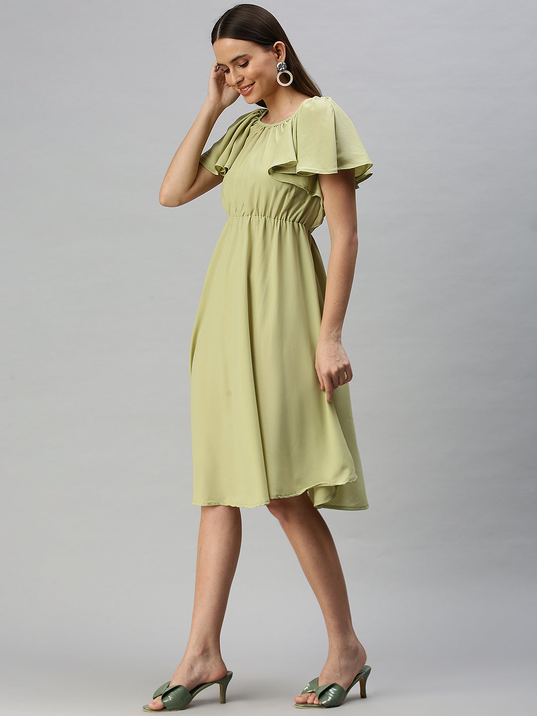 Women Green Solid A-Line Dress