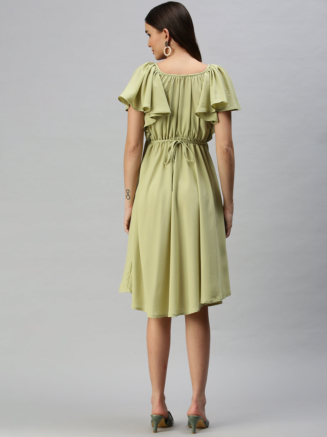 Women Green Solid A-Line Dress