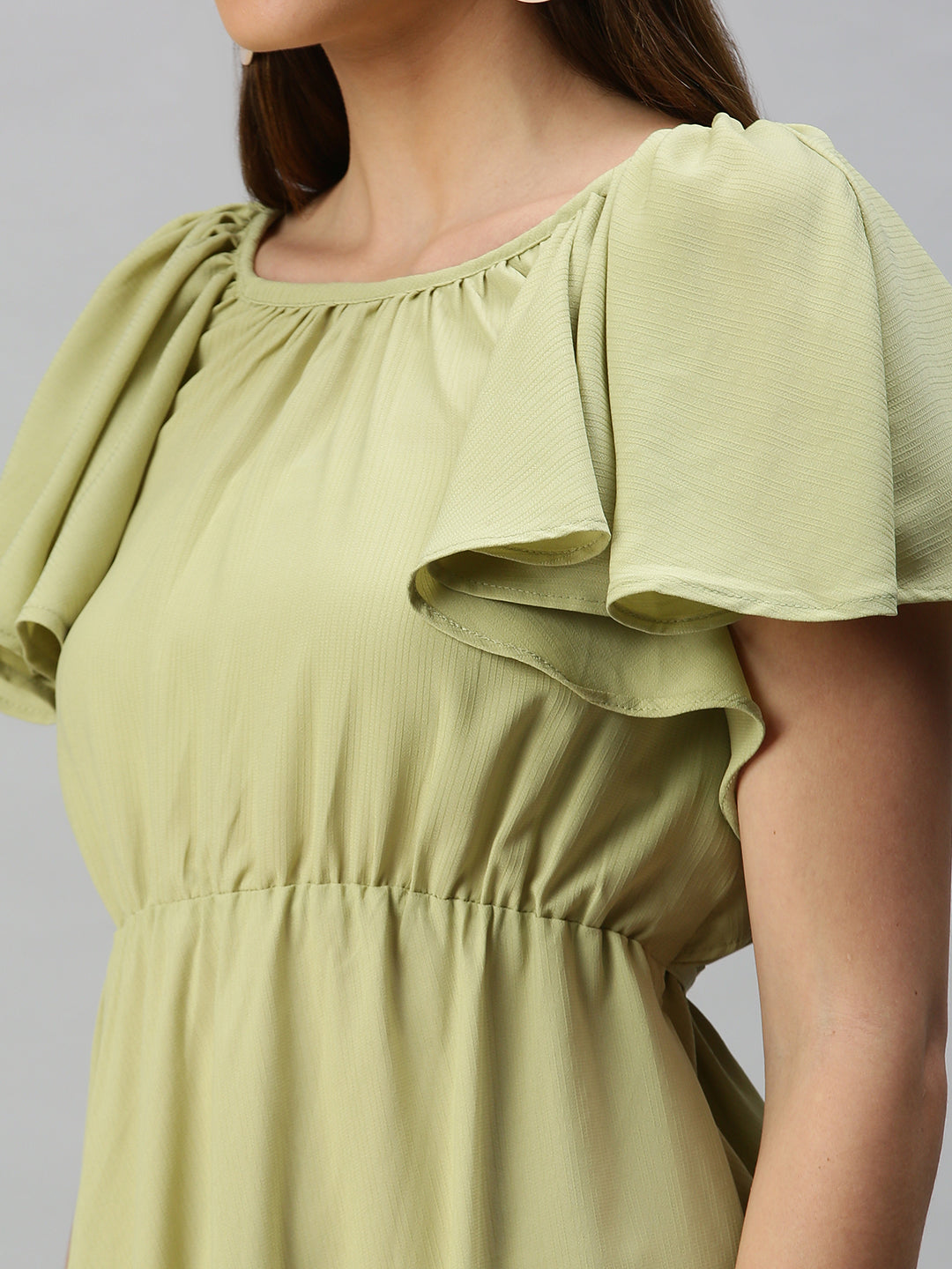 Women Green Solid A-Line Dress