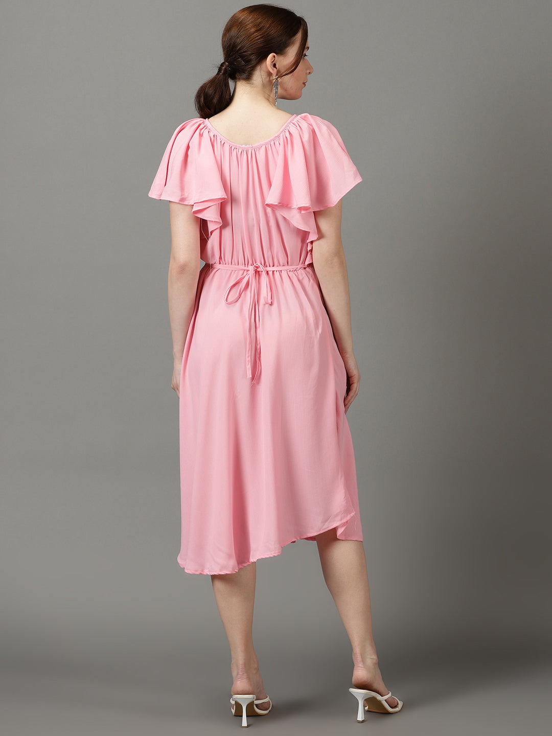 Women's Pink Solid Fit and Flare Dress