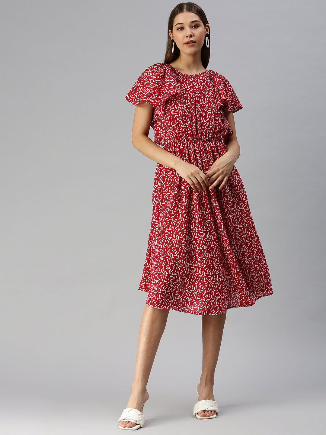 Women Red Self Design A-Line Dress