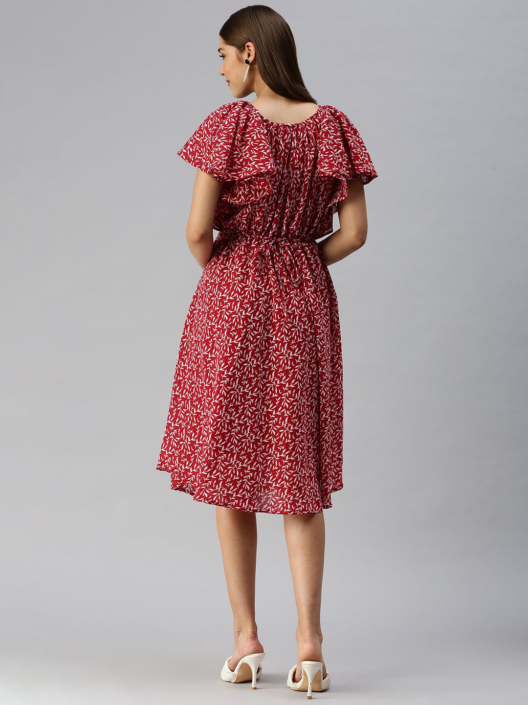 Women Red Self Design A-Line Dress