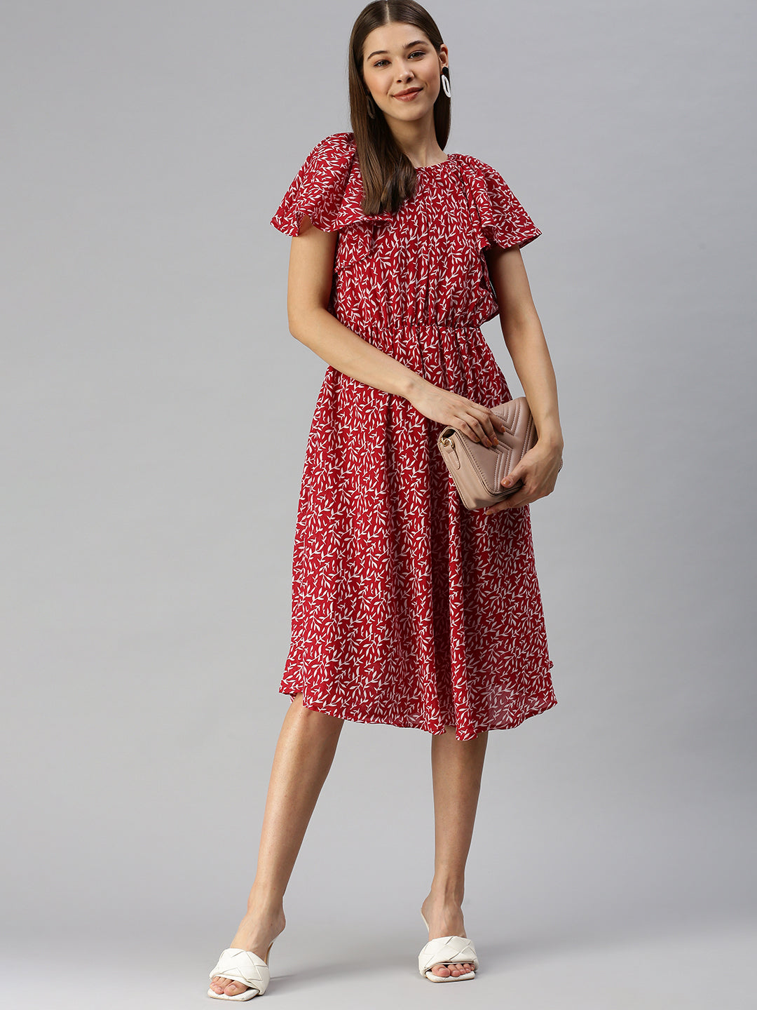 Women Red Self Design A-Line Dress