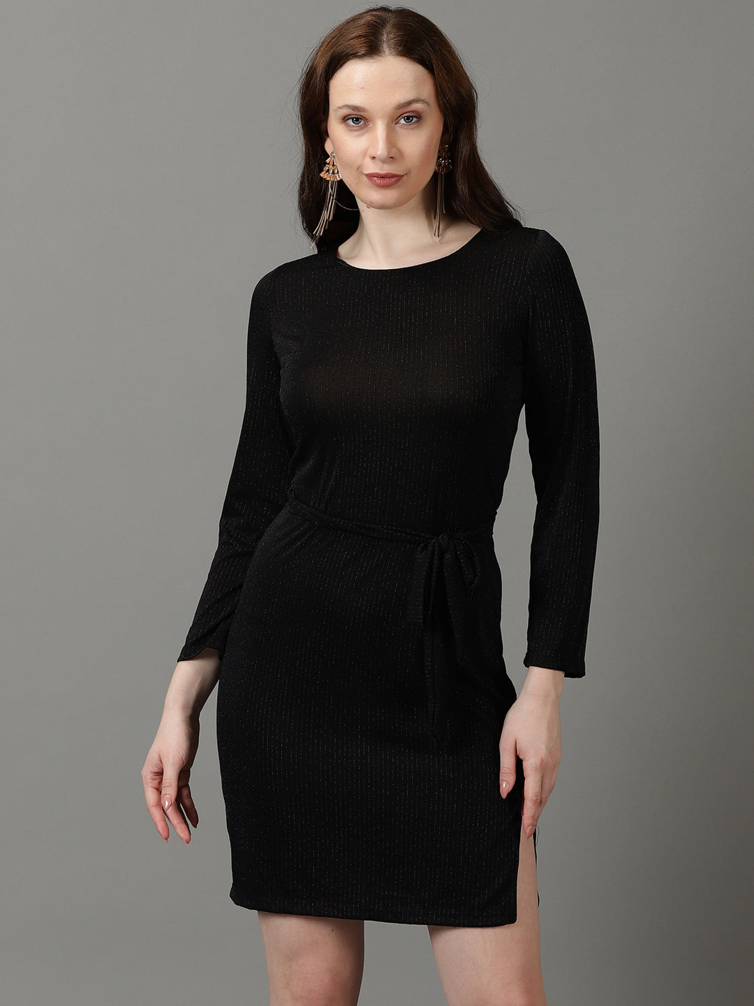 Women's Black Striped Sheath Dress