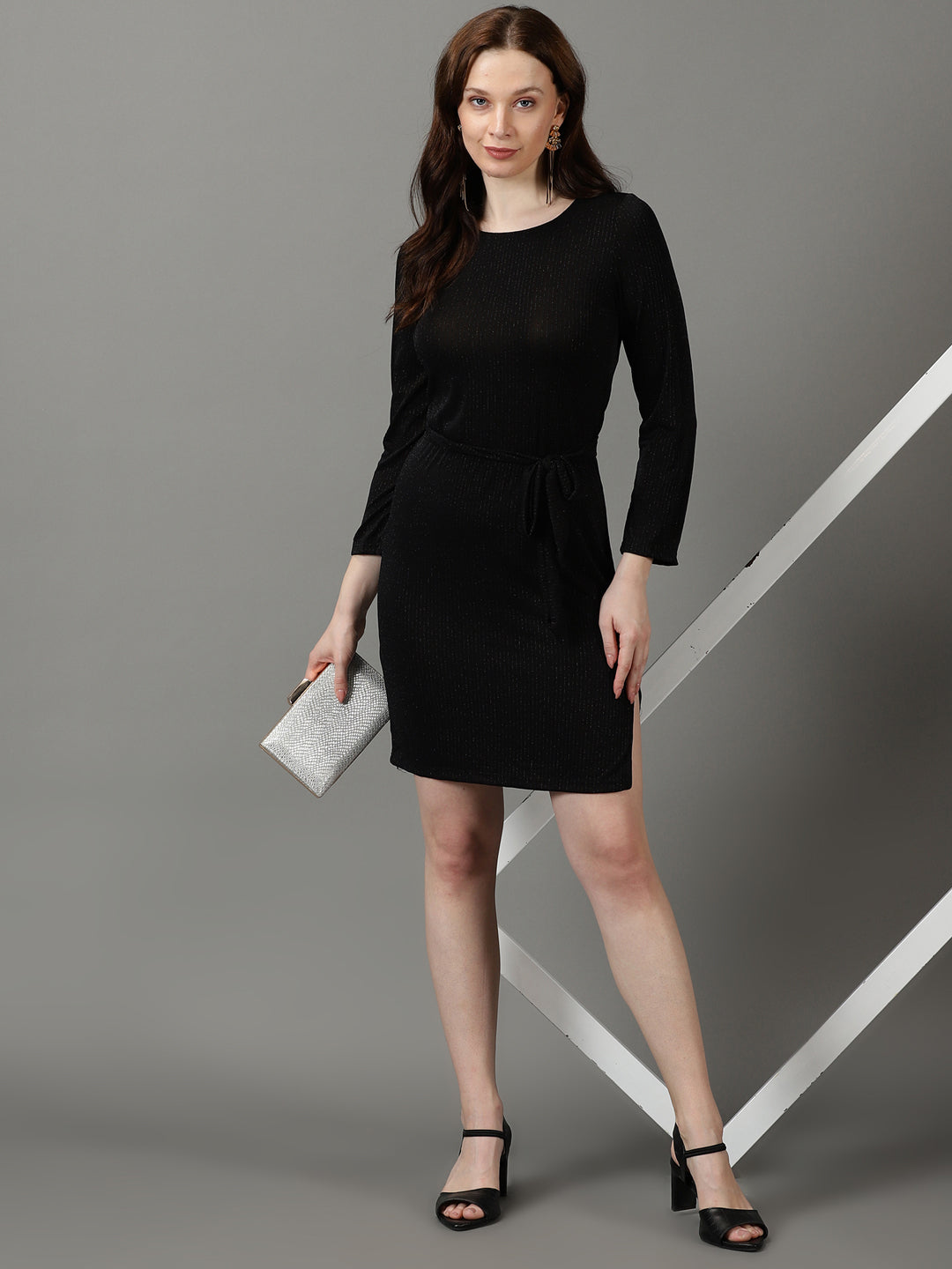 Women's Black Striped Sheath Dress