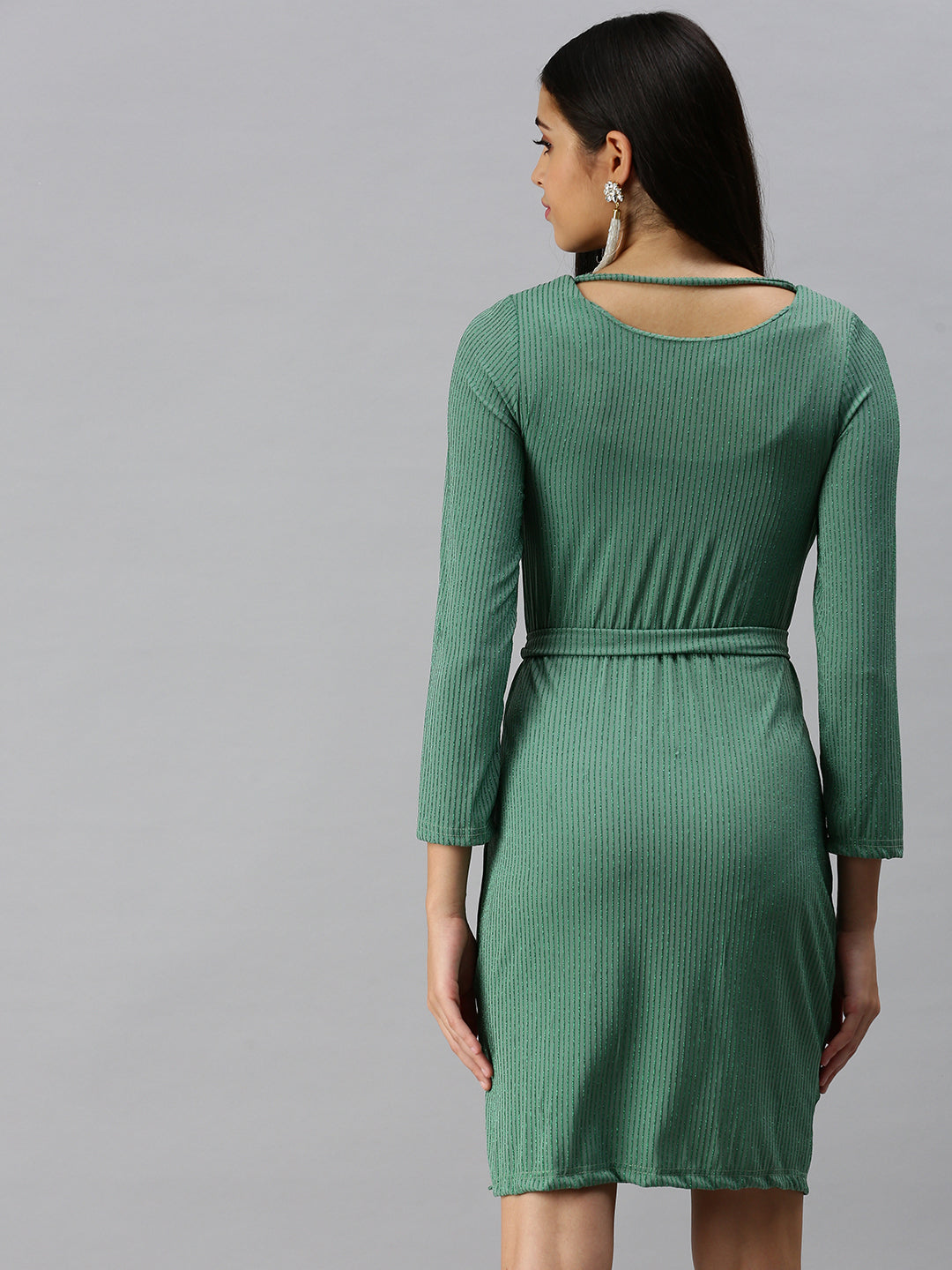 Women Green Striped Bodycon Dress