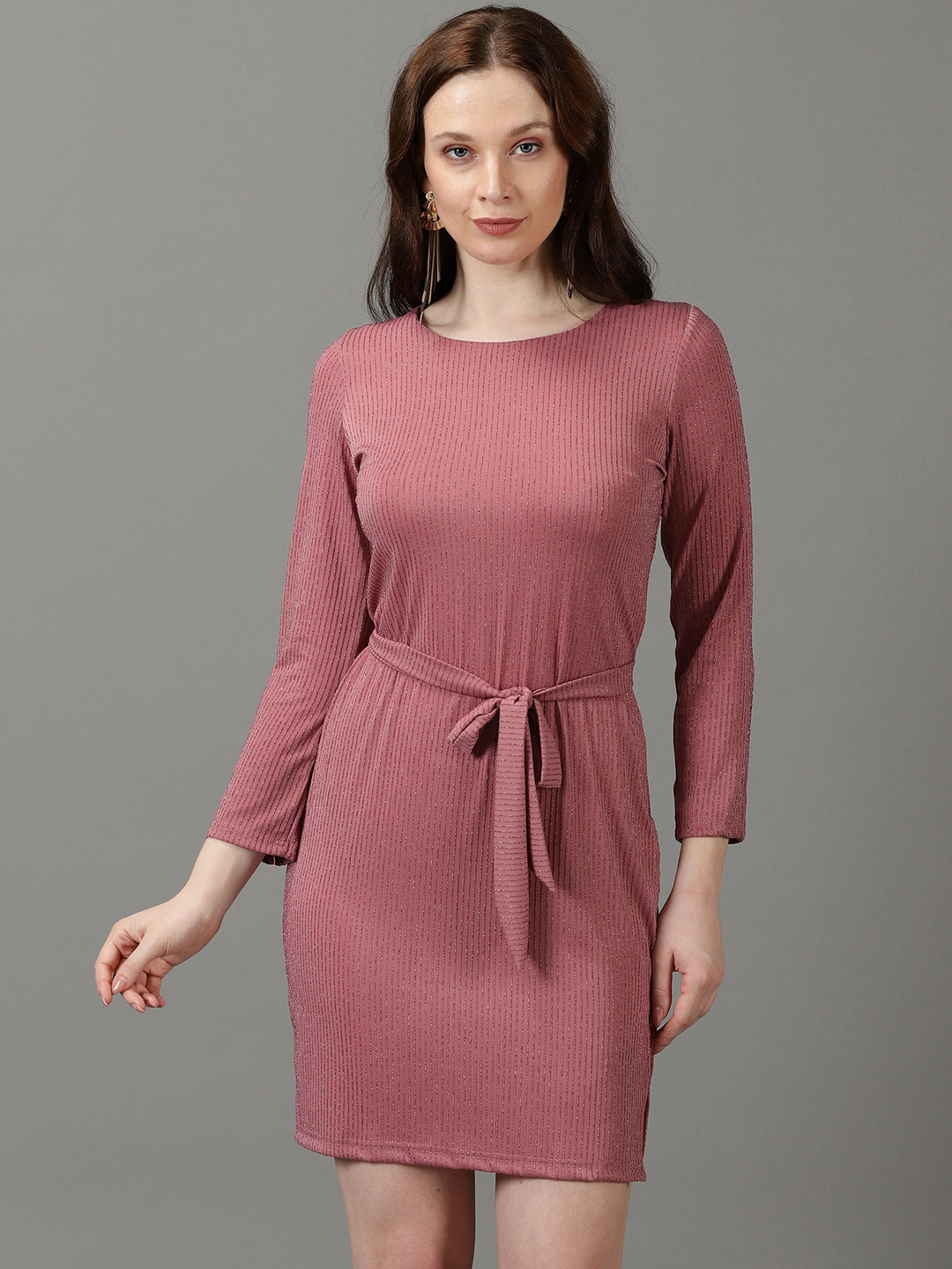 Women's Mauve Striped Sheath Dress