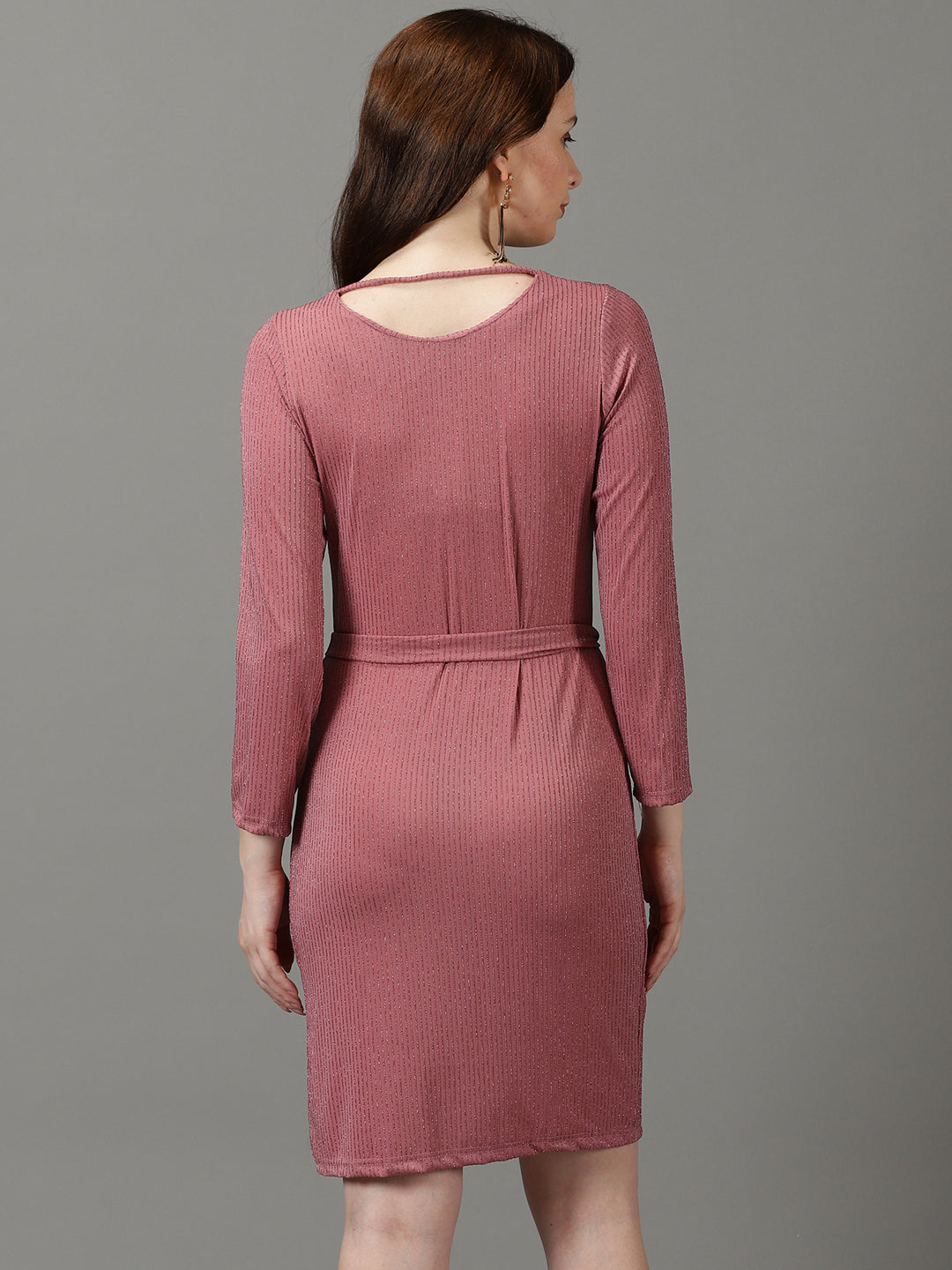 Women's Mauve Striped Sheath Dress