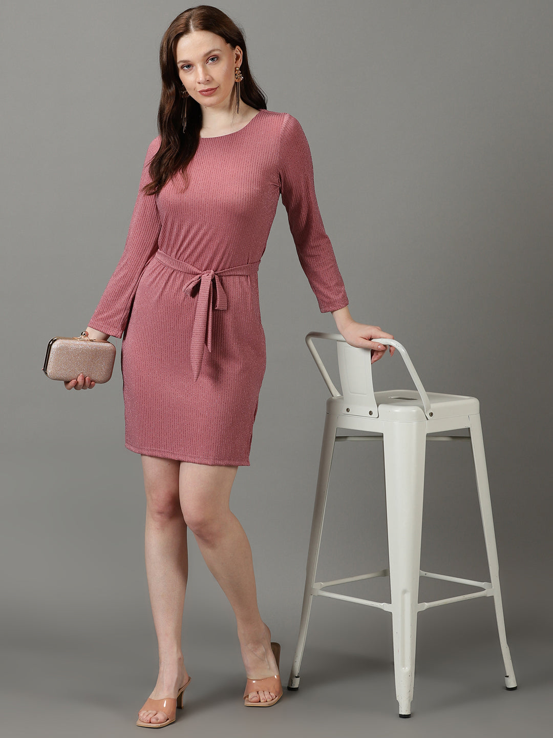 Women's Mauve Striped Sheath Dress